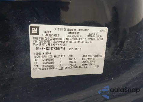 2007 Chevrolet Tahoe K1500 from USA, damaged, VIN 1GNFK13017R102796